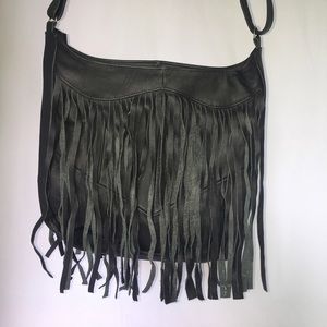 Double Sided Genuine Leather Fringe Crossbody Bag